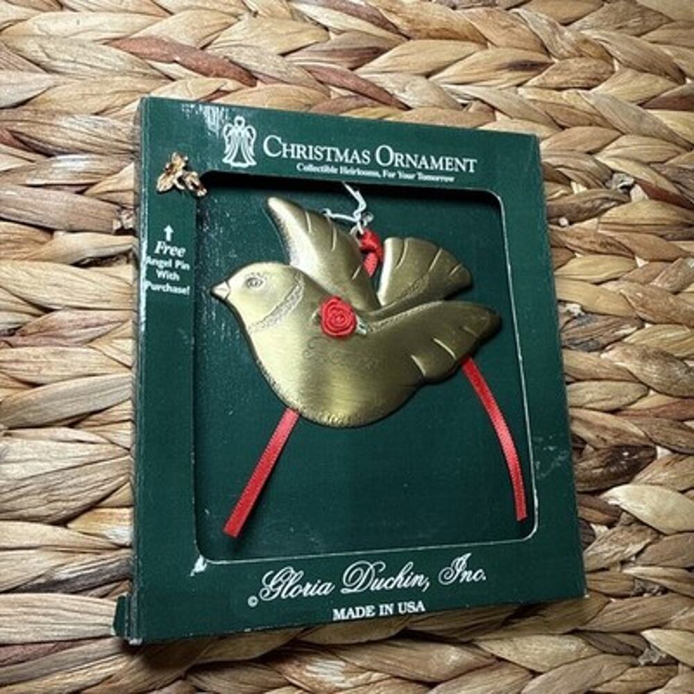 Gloria Duchin Peace Dove Christmas Ornament Gold Rose Angel Pin USA NOS in Box